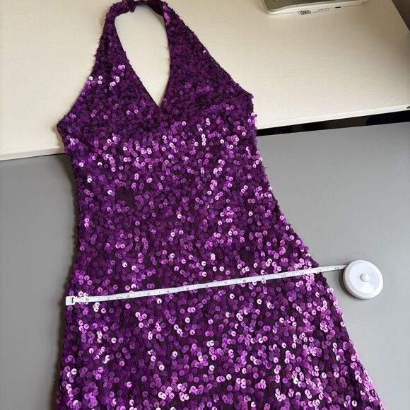 Cache Purple Sequined Halter Dress Stretch Bodycon Fully Lined size 4 - Picture 13 of 15